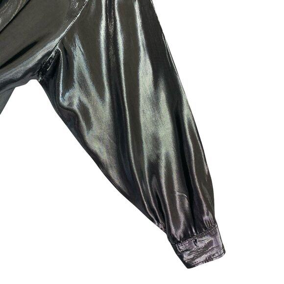 Vintage Victoria Jones Y2K Tunic Top 2X Metallic Liquid Silver Disco Flowy Fairy - Picture 5 of 8